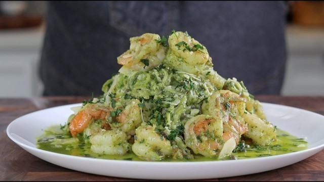 'ZOODLES- Zucchini Noodles with Pesto and Shrimp'