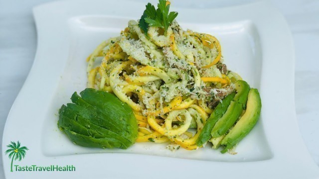 'Chicken & Macadamia Nut Pesto with Zucchini Noodles Recipe.'