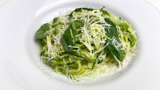 'Zucchini Pasta with Creamy Avocado Pesto - easy to make -  low carb - gluten-free  - zoodles'