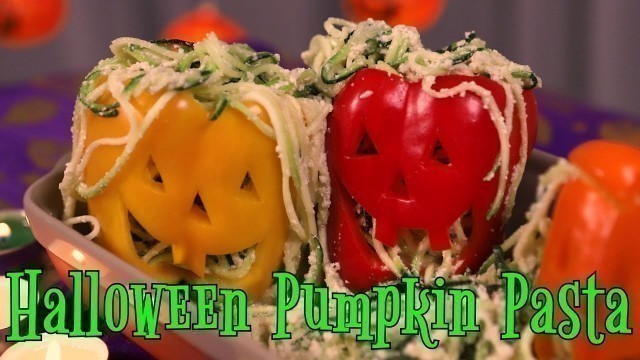 'Halloween Pumpkin Pasta with Zucchini Noodles | Halloween Recipes 2018, Vegan Recipes | 할로윈 호박귀신 파스타'