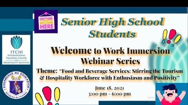 '#SeniorHighSchool Work Immersion Webinar Series | Food and Beverage Services'