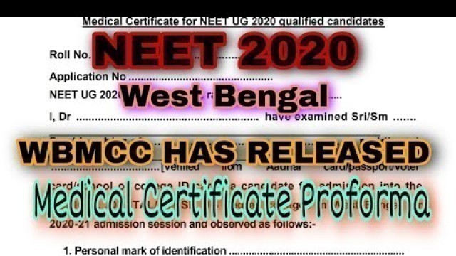 'Medical Certificate Proforma released officially from WBMCC // NEET 2020 // West Bengal'