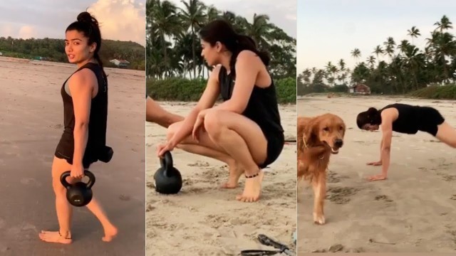 'Actress Rashmika Mandanna Beach Workout Video | MS Entertainments'