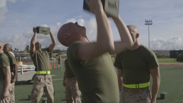 'Recruits with Bravo Company conduct a Combat Fitness Test'