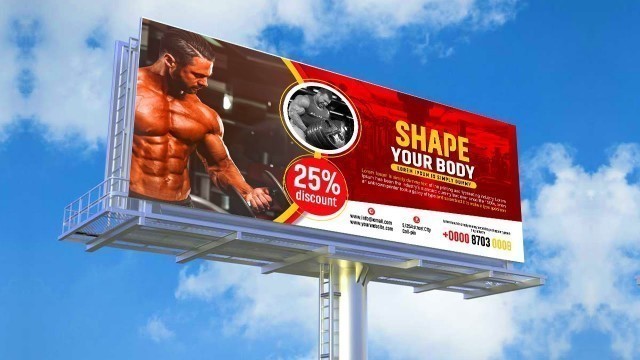 'Fitness & Gym Billboard design (Red-yellow) - Photosho CC'