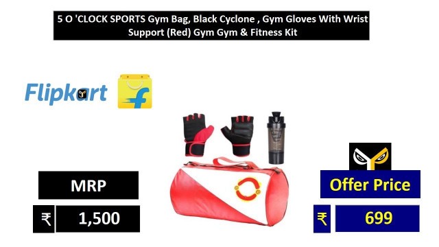 '5 O \'CLOCK SPORTS Gym Bag, Black Cyclone , Gym Gloves With Wrist Support Red Gym Gym & Fitness Kit'